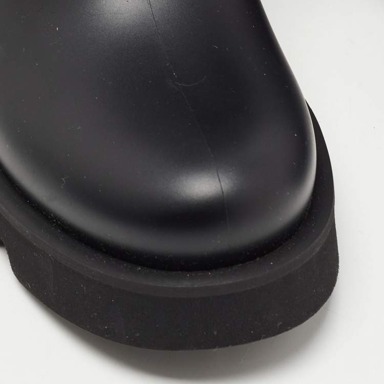 Pre Owned Moncler Black Knit Fabric and Rubber Ginette Rain Boots Size 38