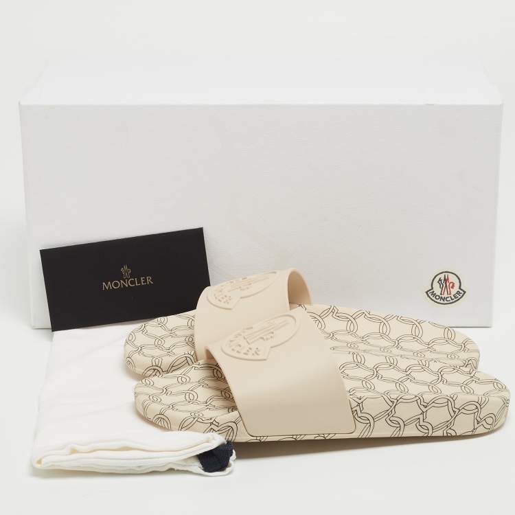 Pre Owned Moncler Beige Rubber Jeanne Flat Slides Size 38