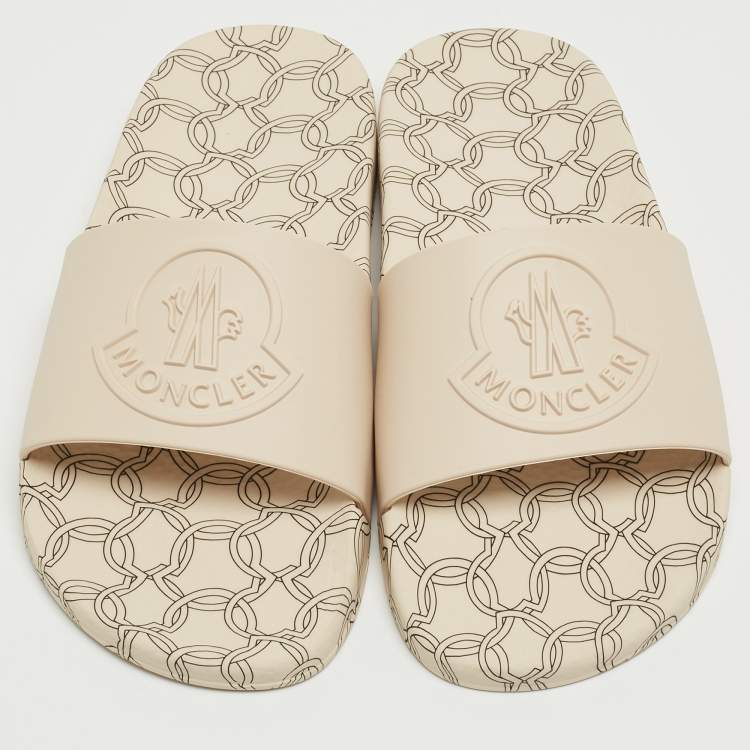 Pre Owned Moncler Beige Rubber Jeanne Flat Slides Size 38