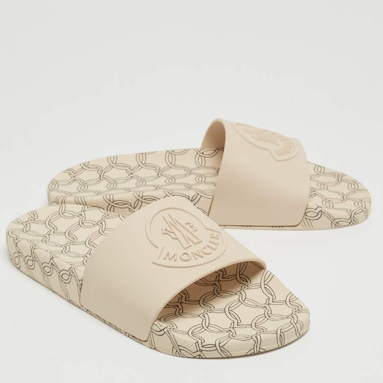Pre Owned Moncler Beige Rubber Jeanne Flat Slides Size 38