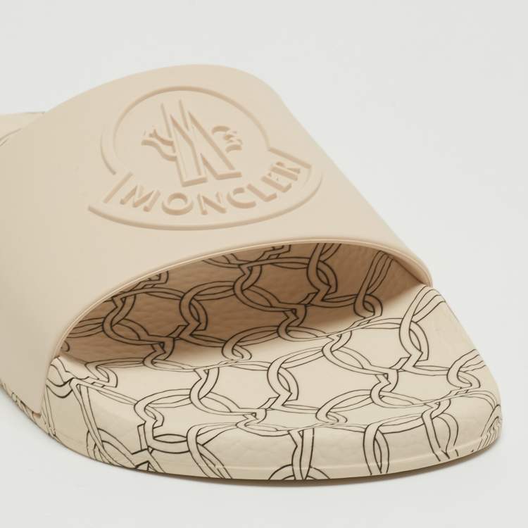 Pre Owned Moncler Beige Rubber Jeanne Flat Slides Size 38