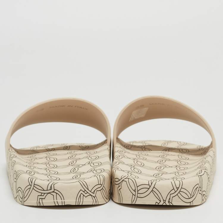 Pre Owned Moncler Beige Rubber Jeanne Flat Slides Size 38