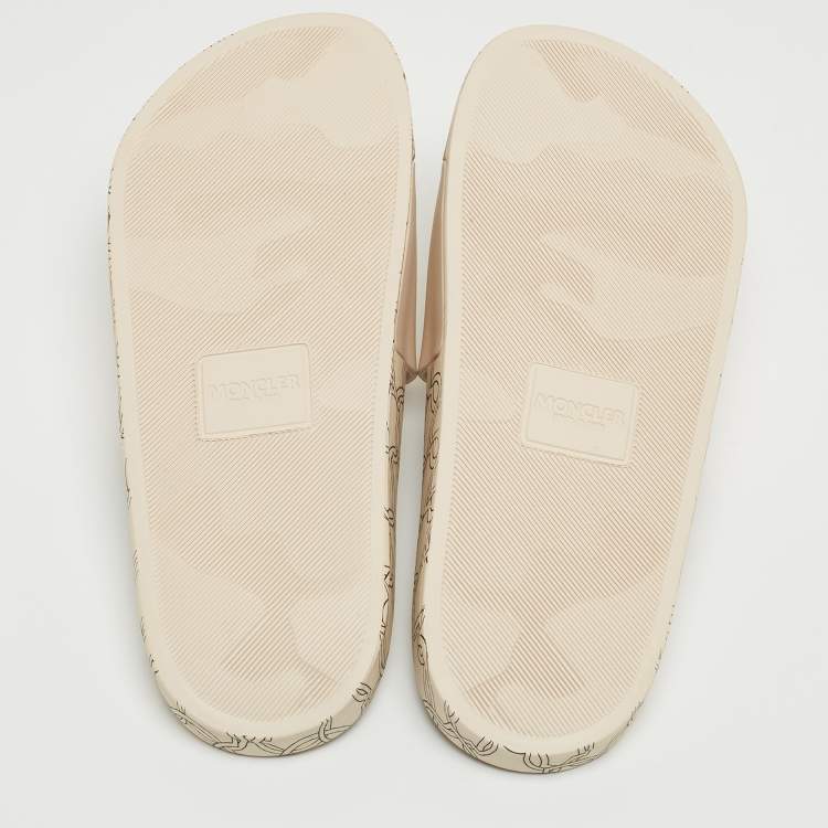 Pre Owned Moncler Beige Rubber Jeanne Flat Slides Size 38