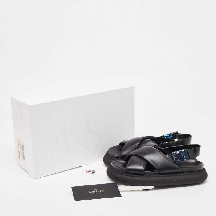 Pre Owned Moncler Black Leather Solarisse Cross Strap Sandals Size 38