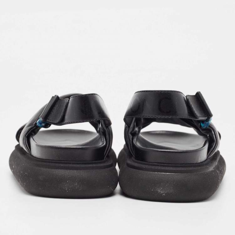 Pre Owned Moncler Black Leather Solarisse Cross Strap Sandals Size 38