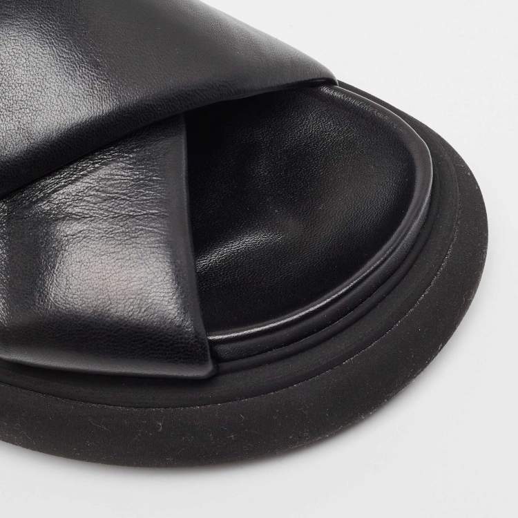 Pre Owned Moncler Black Leather Solarisse Cross Strap Sandals Size 38