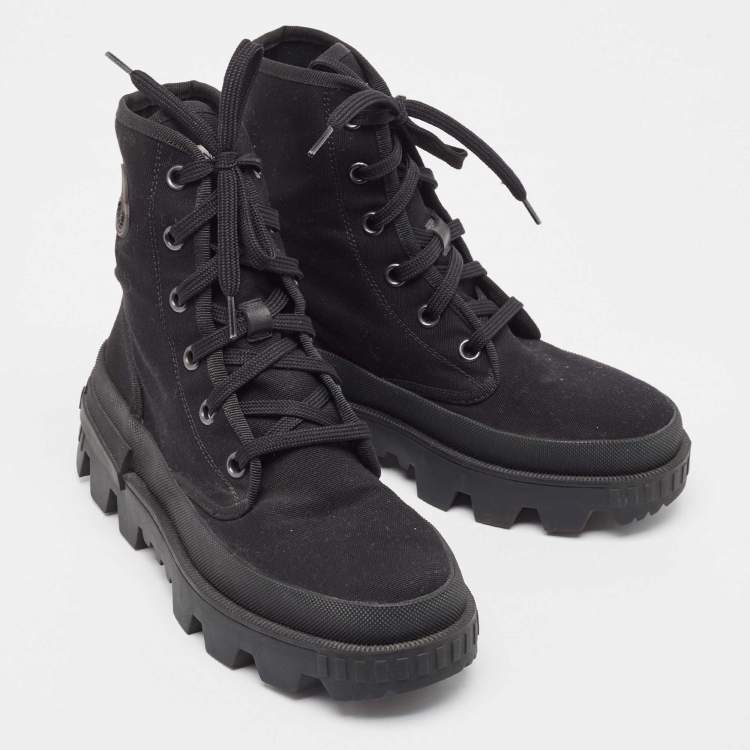 Pre Owned Moncler Black Canvas Pyla Ankle Boots Size 37