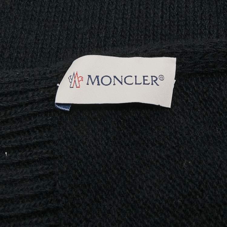 Pre Owned Moncler Black Logo Patch Wool Beanie and Scarf