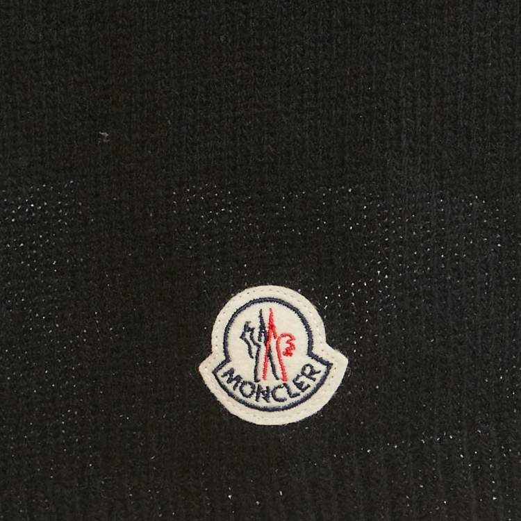 Pre Owned Moncler Black Logo Patch Wool Beanie and Scarf