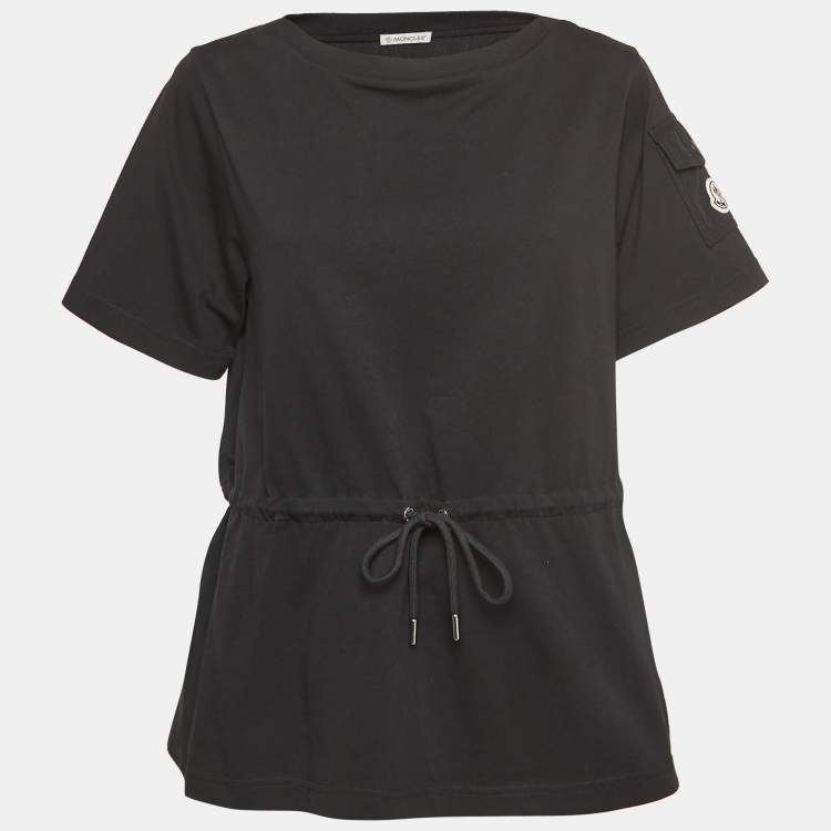 Pre Owned Moncler Black Cotton Knit Waist Tie Up Top S