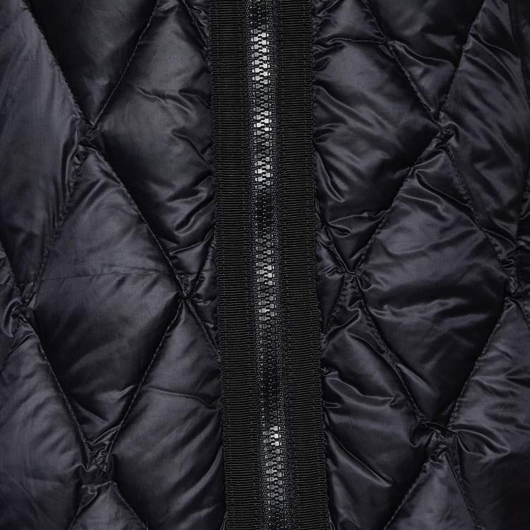 Pre Owned Moncler Black Synthetic Zip-Up Quilted Down Jacket L