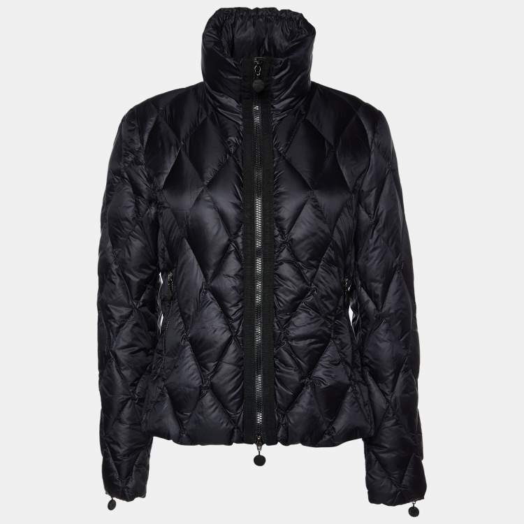 Pre Owned Moncler Black Synthetic Zip-Up Quilted Down Jacket L