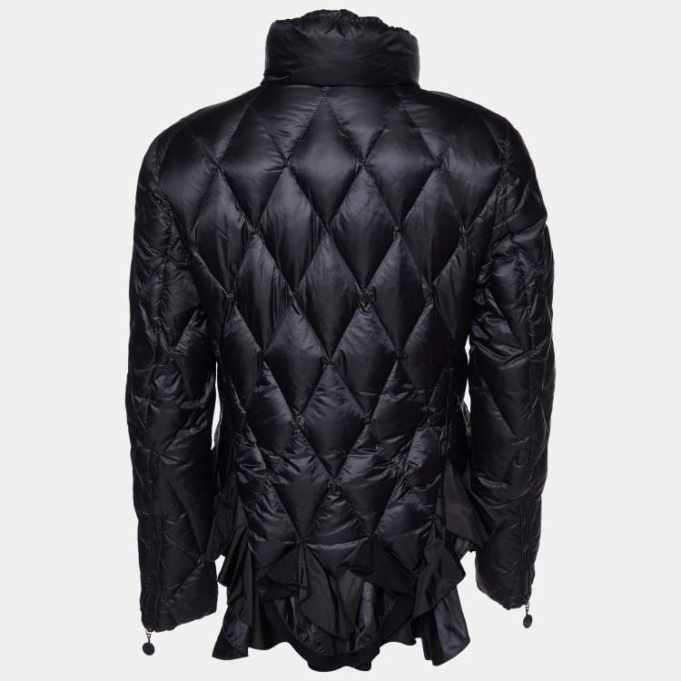 Pre Owned Moncler Black Synthetic Zip-Up Quilted Down Jacket L
