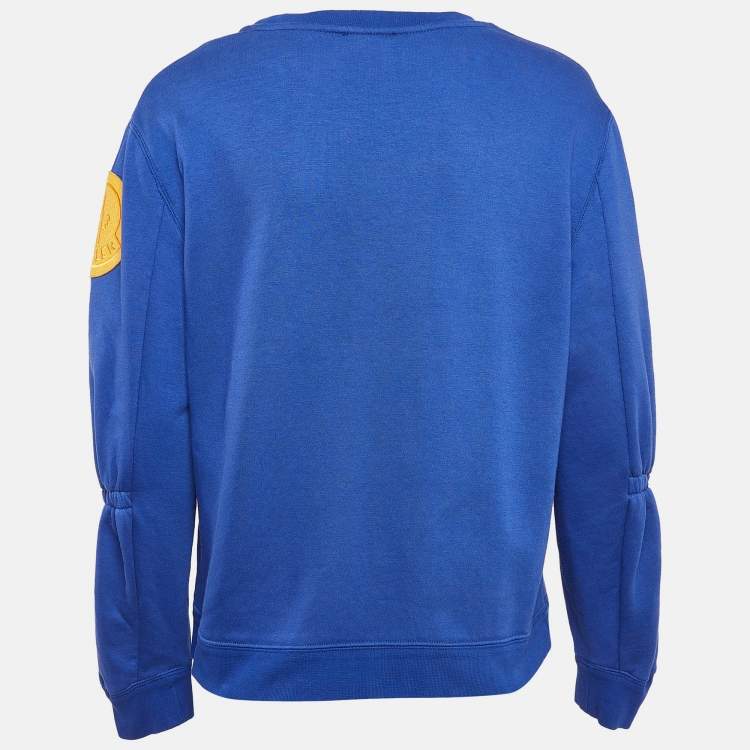 Pre Owned Moncler Blue Logo Applique Cotton Puff Sleeve Sweatshirt M
