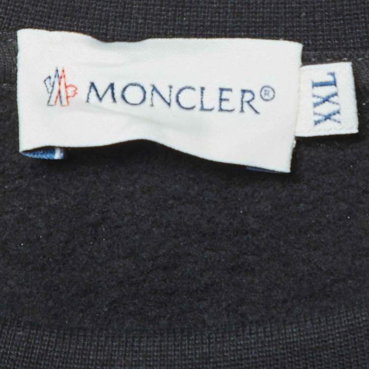 Pre Owned Moncler Black Printed Cotton Knit Crewneck Sweatshirt XXL