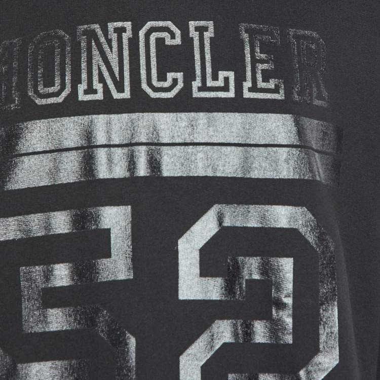 Pre Owned Moncler Black Printed Cotton Knit Crewneck Sweatshirt XXL