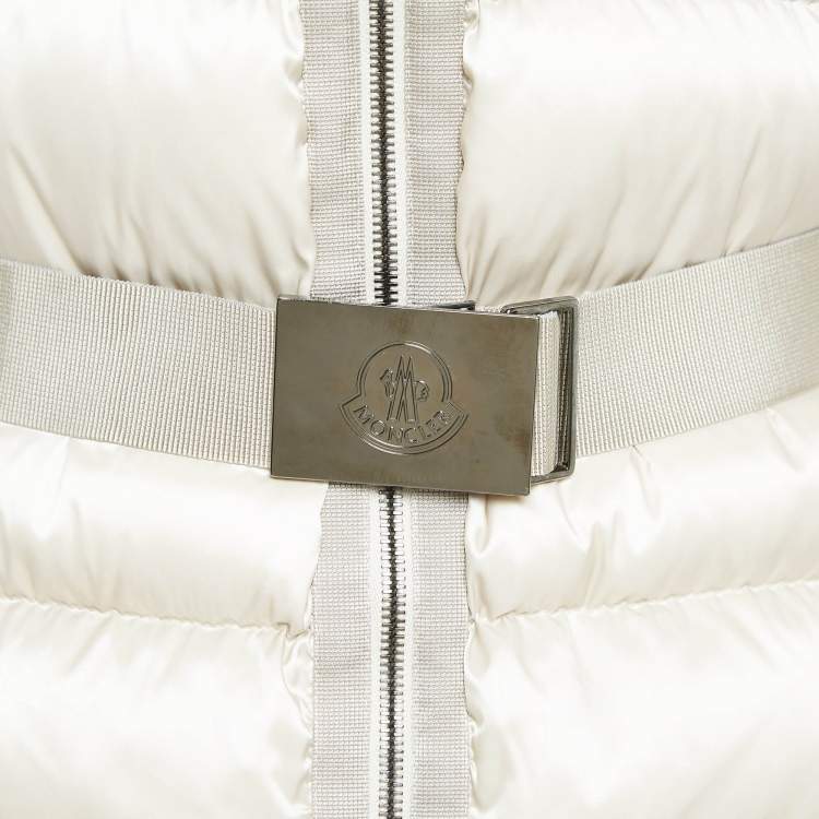 Pre Owned Moncler Beige Nylon Hooded Down Tatie Jacket M