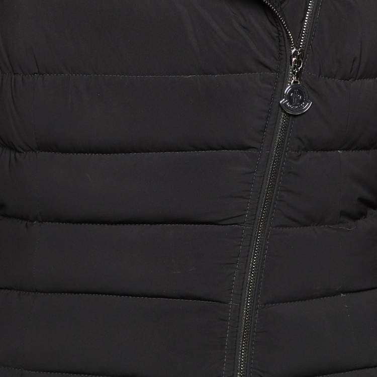 Pre Owned Moncler Black Synthetic Zip-Up Quilted Downs Jacket S
