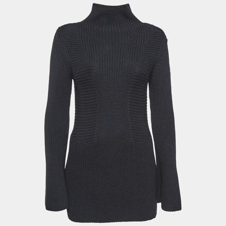 Pre Owned Moncler Black Rib Knit Turtle Neck Mini Sweat Dress S