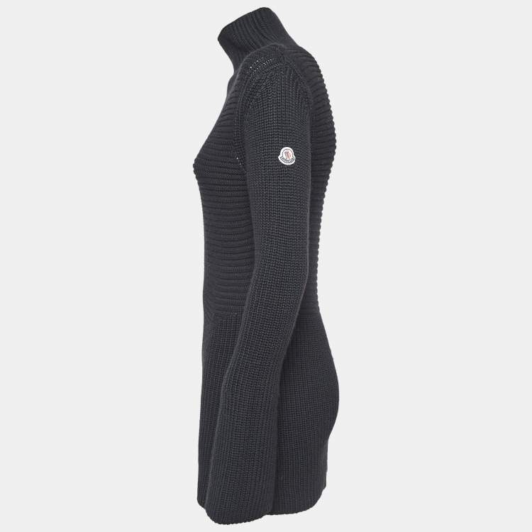 Pre Owned Moncler Black Rib Knit Turtle Neck Mini Sweat Dress S