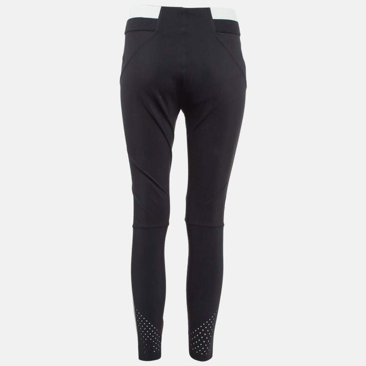 Pre Owned Moncler Black Logo Intarsia Waist Jersey Active Leggings L
