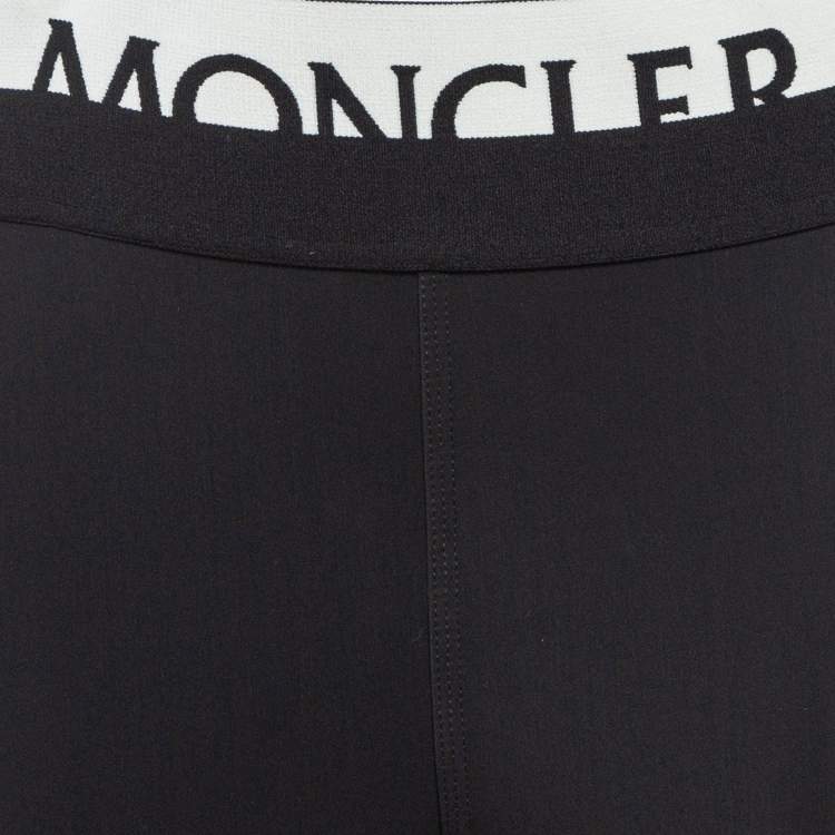 Pre Owned Moncler Black Logo Intarsia Waist Jersey Active Leggings L