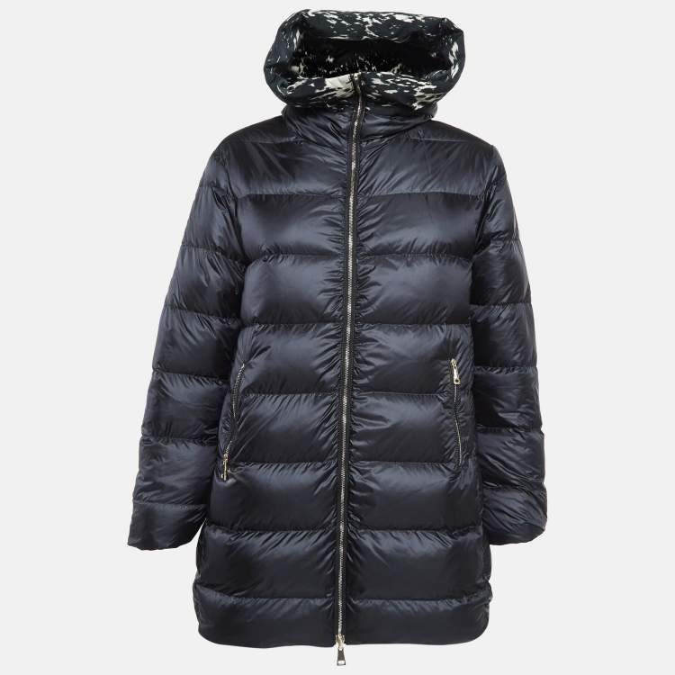 Pre Owned Moncler Black Abstract Print Synthetic Reversible Quilted Coat XS