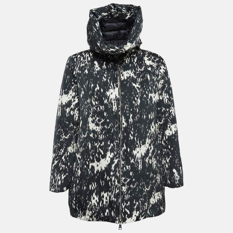 Pre Owned Moncler Black Abstract Print Synthetic Reversible Quilted Coat XS