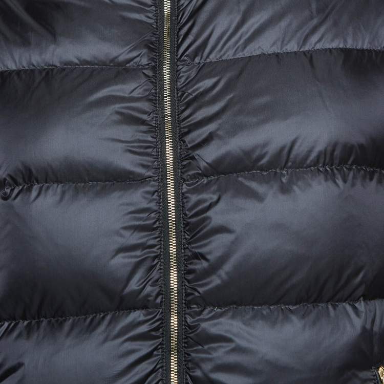 Pre Owned Moncler Black Abstract Print Synthetic Reversible Quilted Coat XS