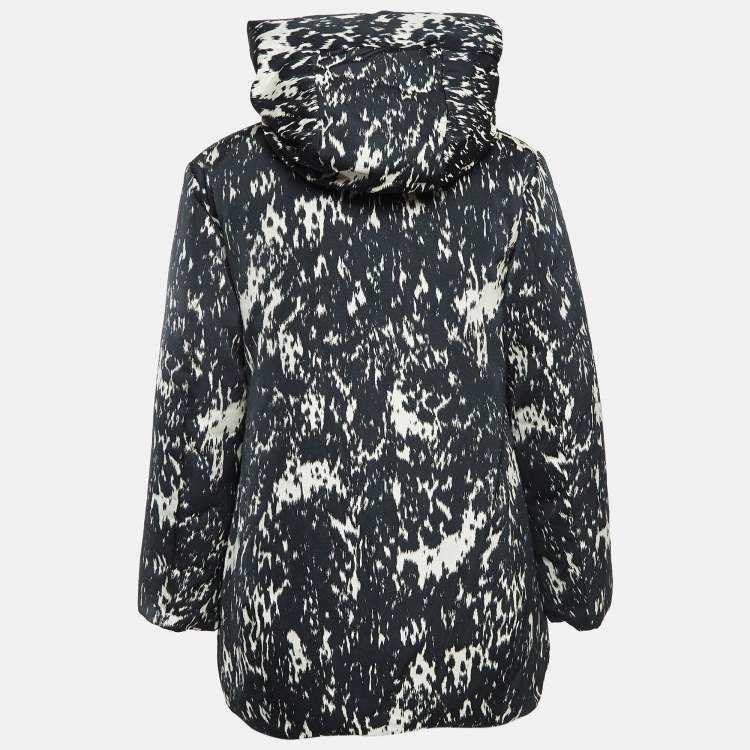 Pre Owned Moncler Black Abstract Print Synthetic Reversible Quilted Coat XS