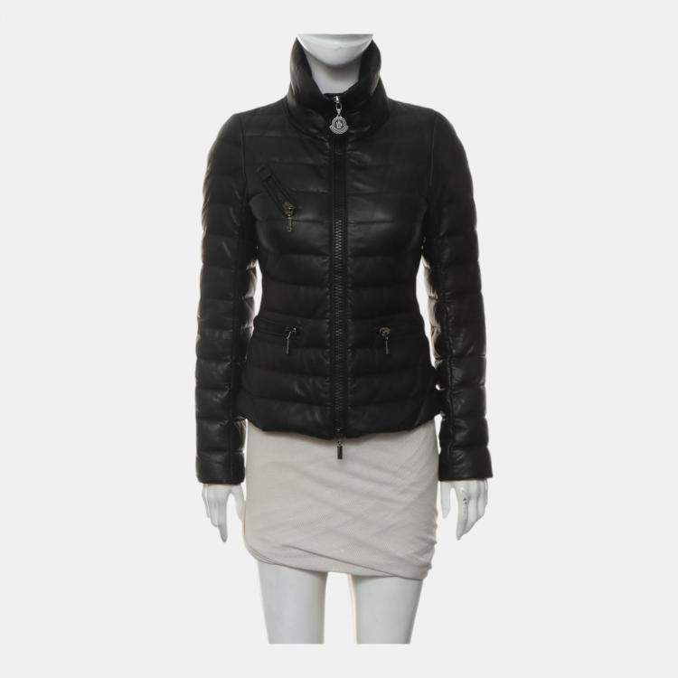 Pre Owned Moncler Leather Puffer Jacket XXS