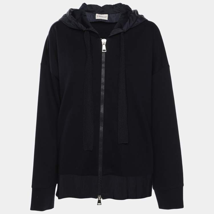 Pre Owned Moncler Navy Blue Cotton Knit Zipped Hooded Sweatshirt M