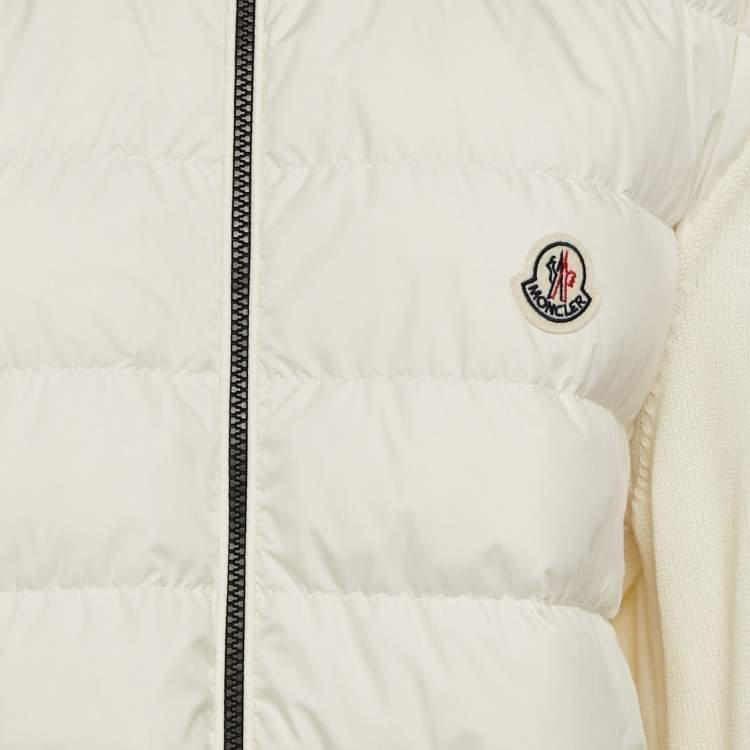 Pre Owned Moncler Cream Synthetic and Knit Downs Tricot Cardigan XL