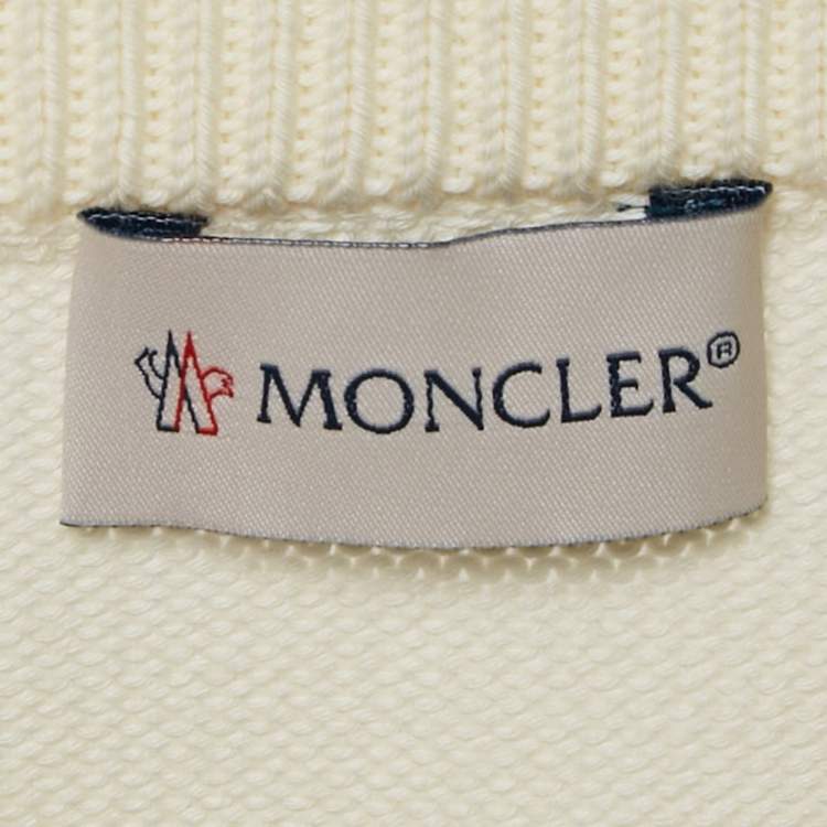 Pre Owned Moncler Cream Synthetic and Knit Downs Tricot Cardigan XL