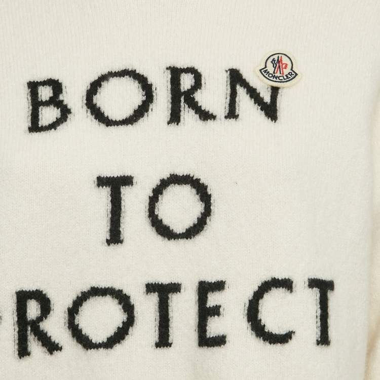 Pre Owned Moncler Off White Born To Protect Intarsia Wool Knit Turtleneck Sweater M