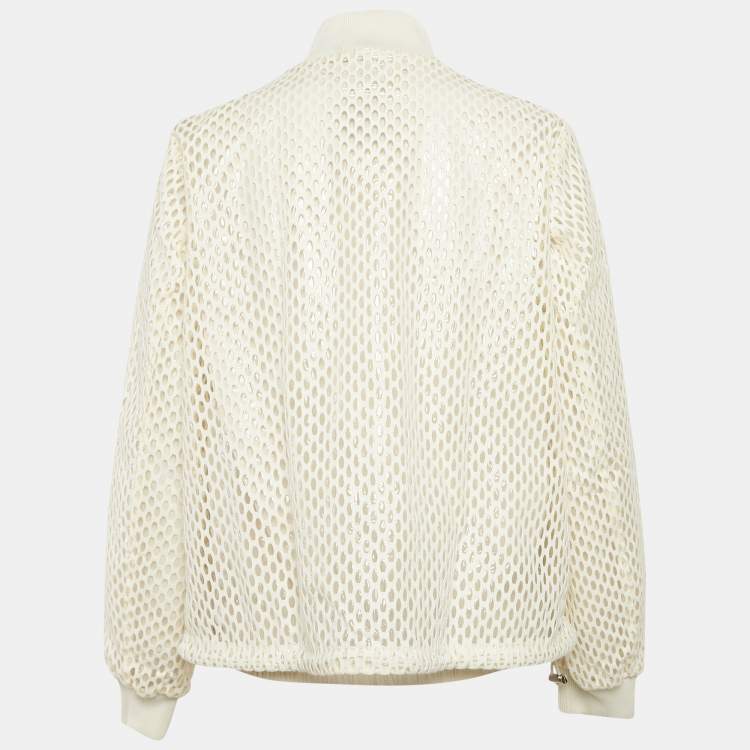 Pre Owned Moncler White Pulcherrima Mesh Overlay Jacket L