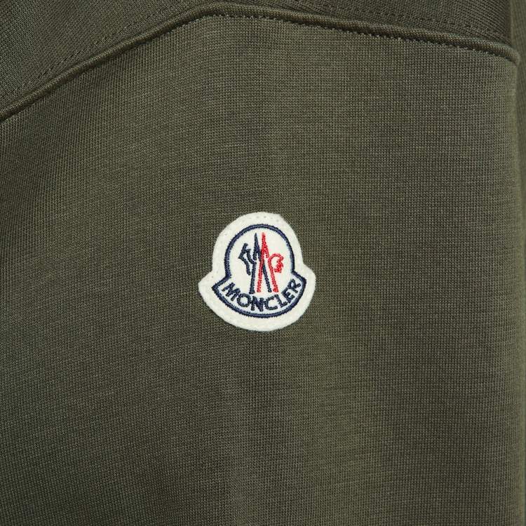 Pre Owned Moncler Green Logo Print Cotton Knit Sweatshirt L