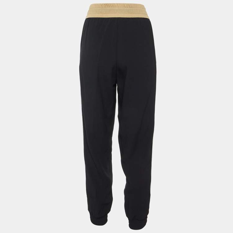 Pre Owned Moncler Black Crepe Logo Tape Trimmed Trackpants L