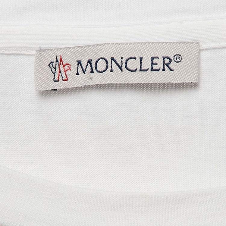 Pre Owned Moncler White Cotton Flared Sleeve Logo Lace Detail T-Shirt L