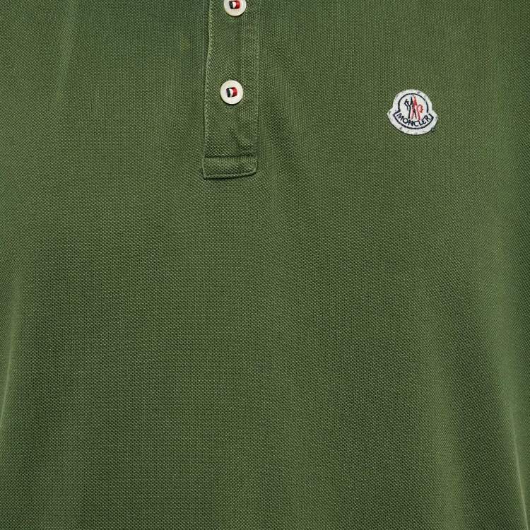 Pre Owned Moncler Green Cotton Pique Logo Applique Detail Polo T-Shirt XL