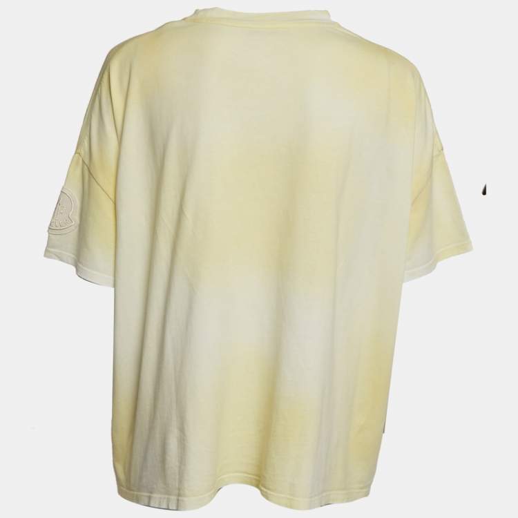 Pre Owned Moncler Yellow Tie-Dye Jersey Logo Applique Crop T-Shirt L