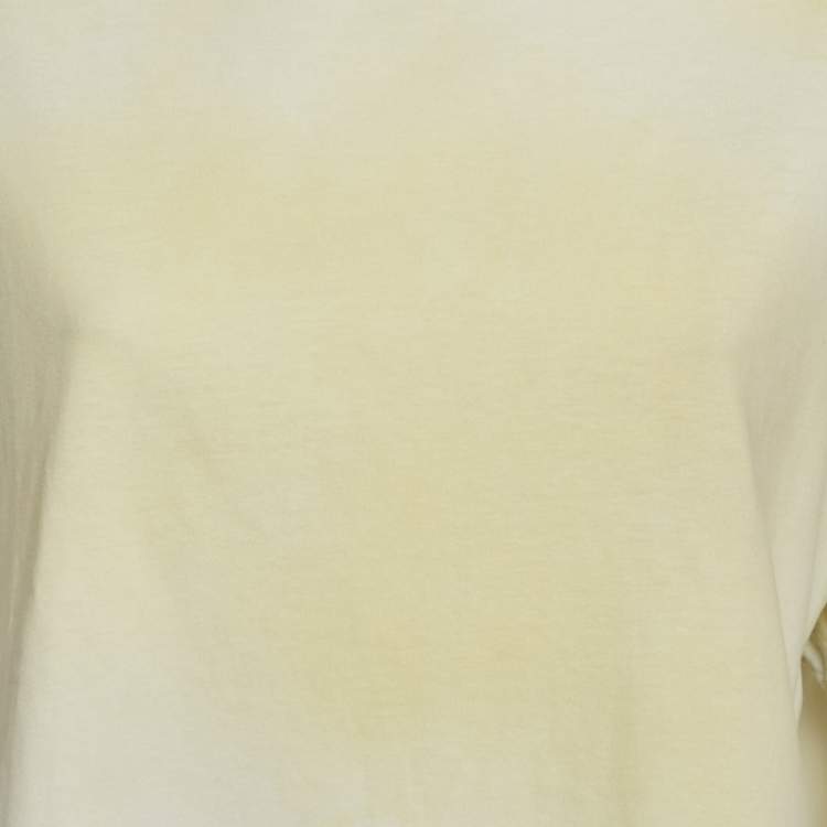 Pre Owned Moncler Yellow Tie-Dye Jersey Logo Applique Crop T-Shirt L