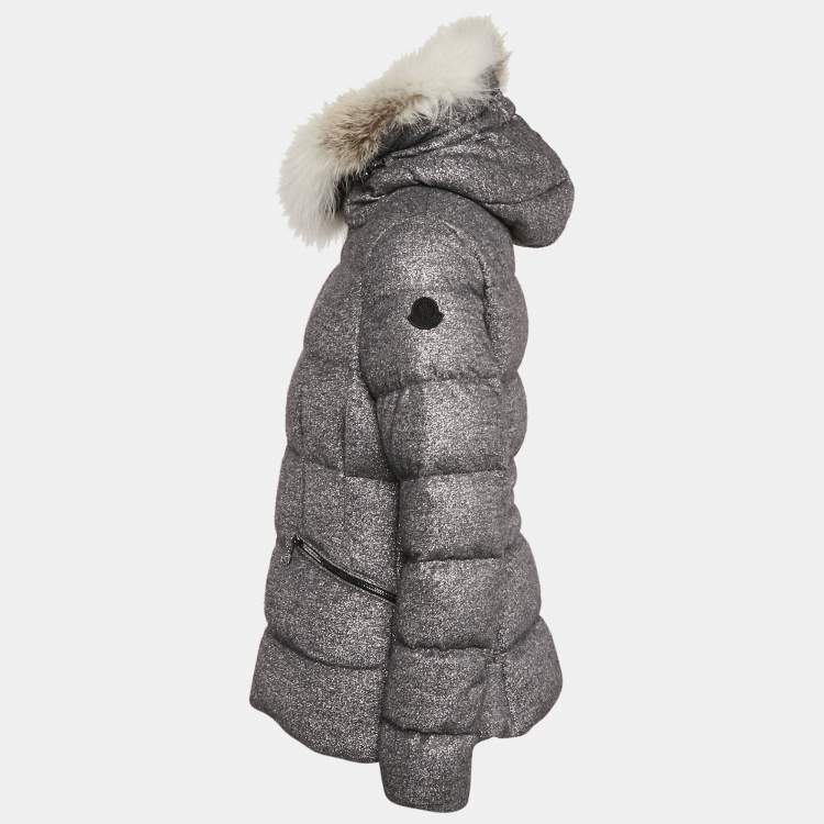 Pre Owned Moncler Silver Wool Blend Detachable Fur Cardamine Giubbotto Down Jacket M