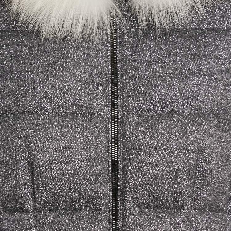 Pre Owned Moncler Silver Wool Blend Detachable Fur Cardamine Giubbotto Down Jacket M