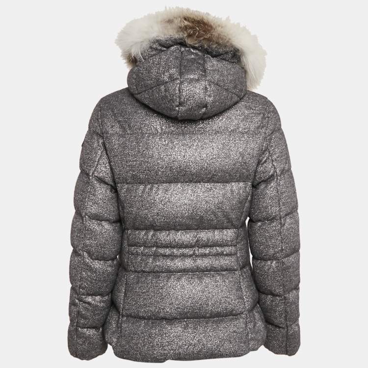 Pre Owned Moncler Silver Wool Blend Detachable Fur Cardamine Giubbotto Down Jacket M