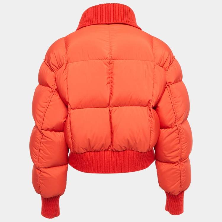 Pre Owned Moncler Red Rib Knit and Nylon Jadeite Down Jacket S