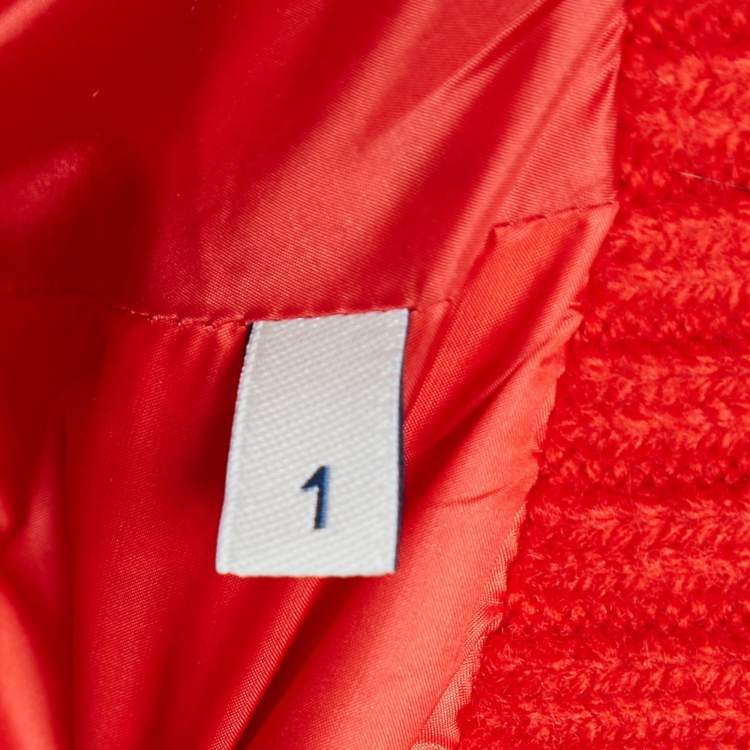 Pre Owned Moncler Red Rib Knit and Nylon Jadeite Down Jacket S