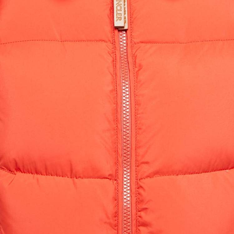 Pre Owned Moncler Red Rib Knit and Nylon Jadeite Down Jacket S