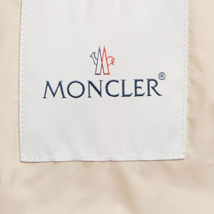 Pre Owned Moncler Beige Synthetic Detachable Fur Hooded Down Puffer Long Coat XS