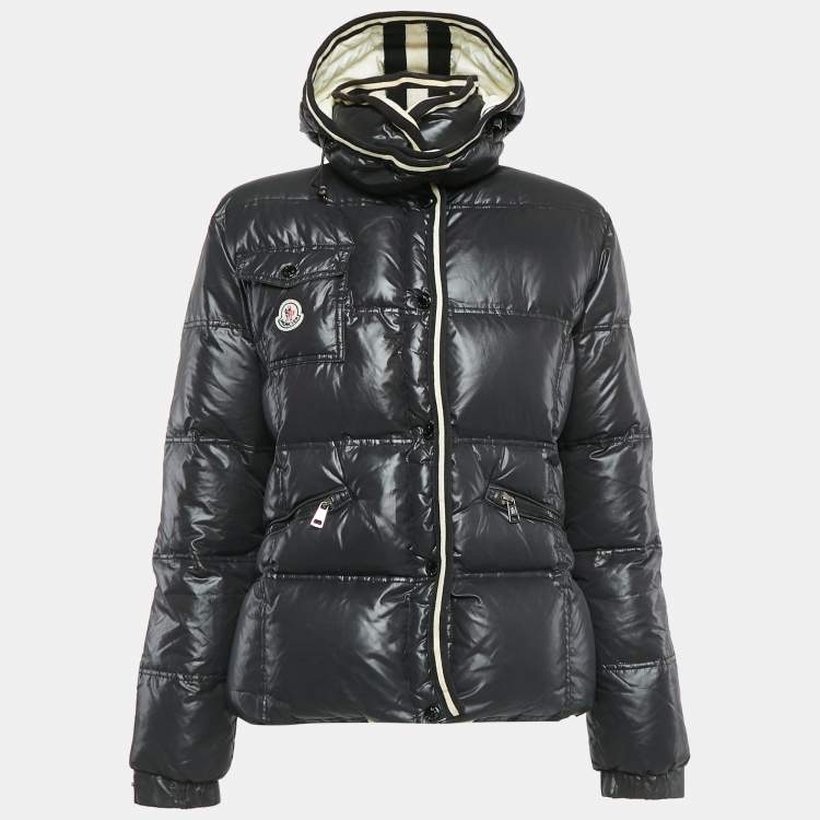 Pre Owned Moncler Black Nylon Button Front Detachable Collar Quilted Down Jacket L